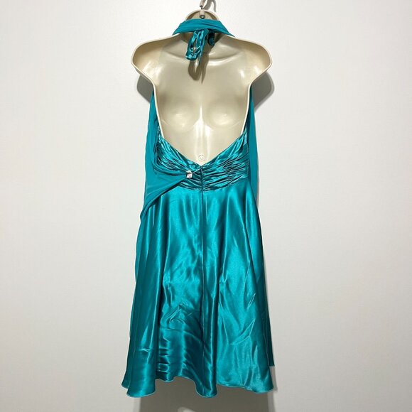 Papell Boutique 100% Silk Halter Dress Sz 6P Blue Y2K Gala Party Event Babydoll - Picture 2 of 11